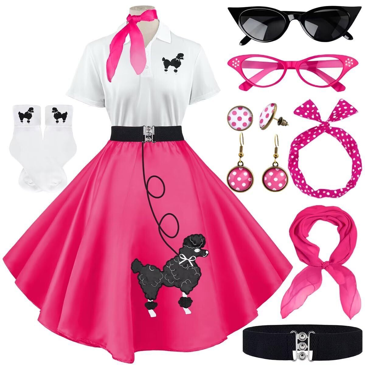 4243 Sock Hop Outfits Women, 1950s Poodle Skirts, Polo Shirt